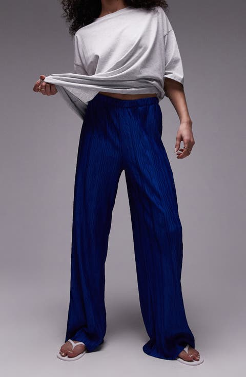 Plissé Pull-On Wide Leg Pants