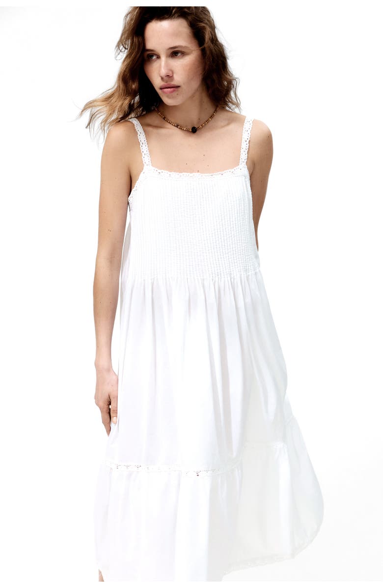 H&M Lace-trimmed Flared-skirt Dress, Main, color, White