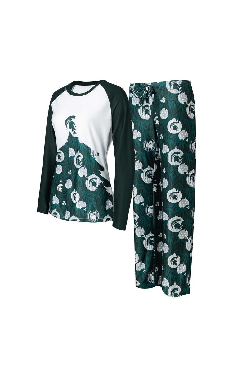 CONCEPTS SPORT Women's Concepts Sport Hunter Green Michigan State Spartans Tinsel Ugly Sweater Long Sleeve T-Shirt & Pants Sleep Set, Main, color, Hunter Green