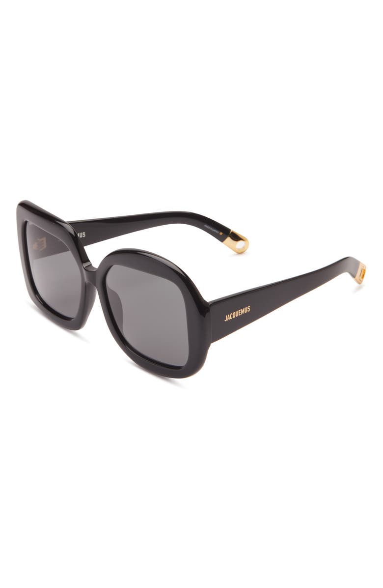 Jacquemus Les Lunettes Carre Rond 56mm Square Sunglasses, Alternate, color, Black/ Gold