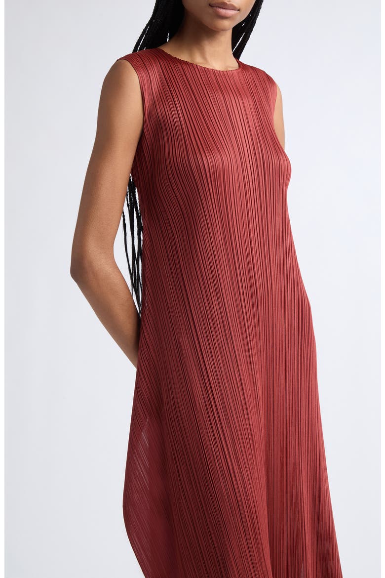 Monthly Colors September Pleated Sleeveless Midi Dress, Alternate, color, RED BROWN