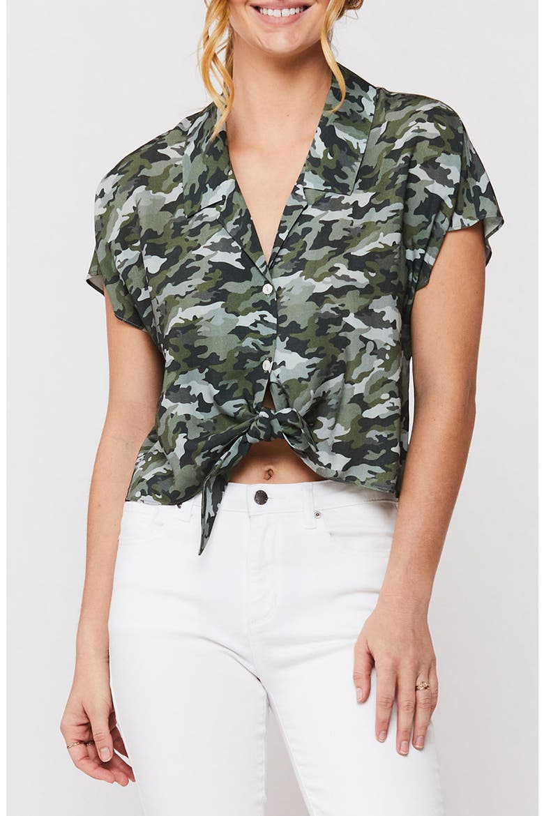 Aquaria Tie Front Camp Shirt, Main, color, OLIVE CAMO