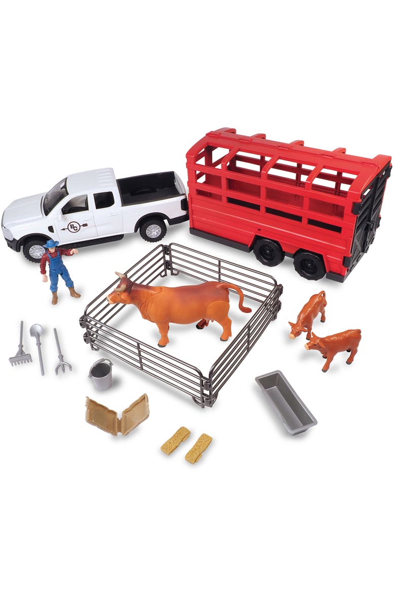 Truck & Cattle Trailer Adventure, 18 Piece Farm Toy Playset, 3+, Main, color, Multicolored