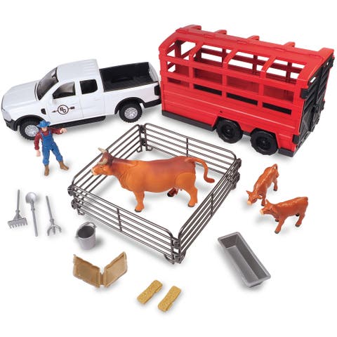 Truck & Cattle Trailer Adventure, 18 Piece Farm Toy Playset, 3+