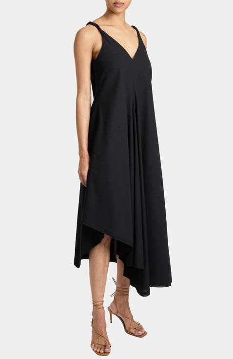 KOURT Asymmetric Sleeveless Linen Blend Midi Billow Dress