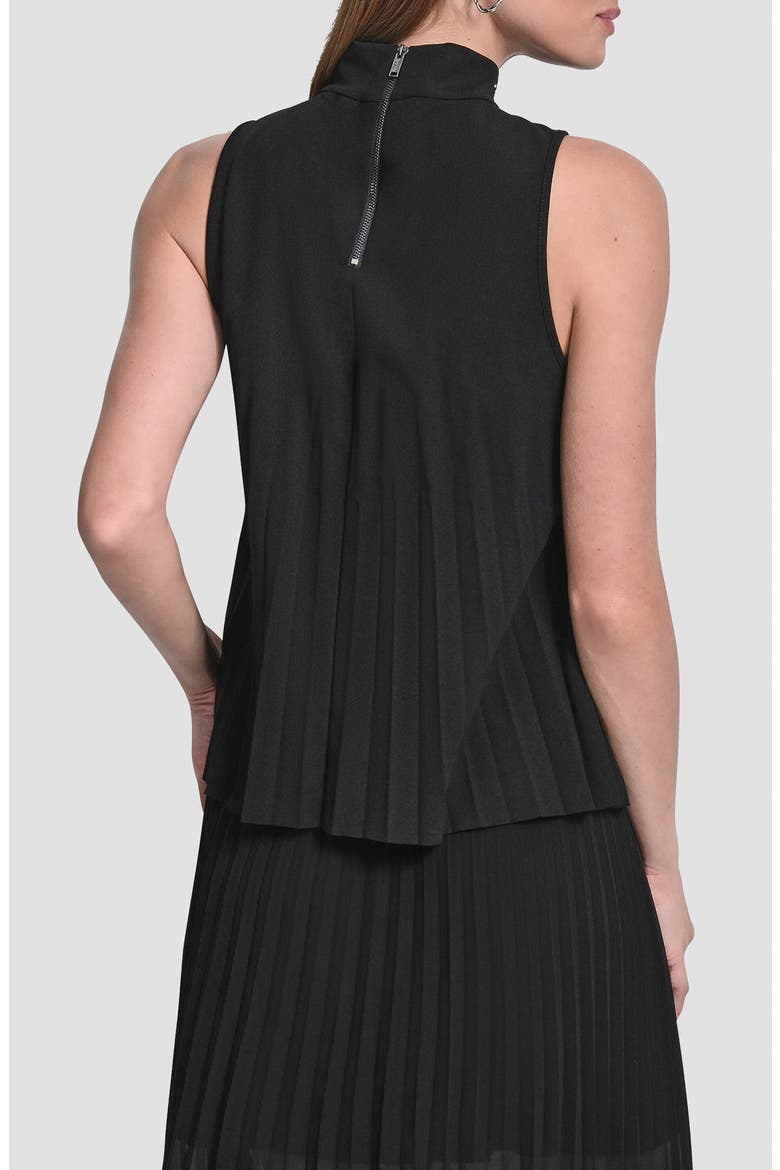 Metallic Studded Pleated Scuba Crepe Top, Alternate, color, BLACK
