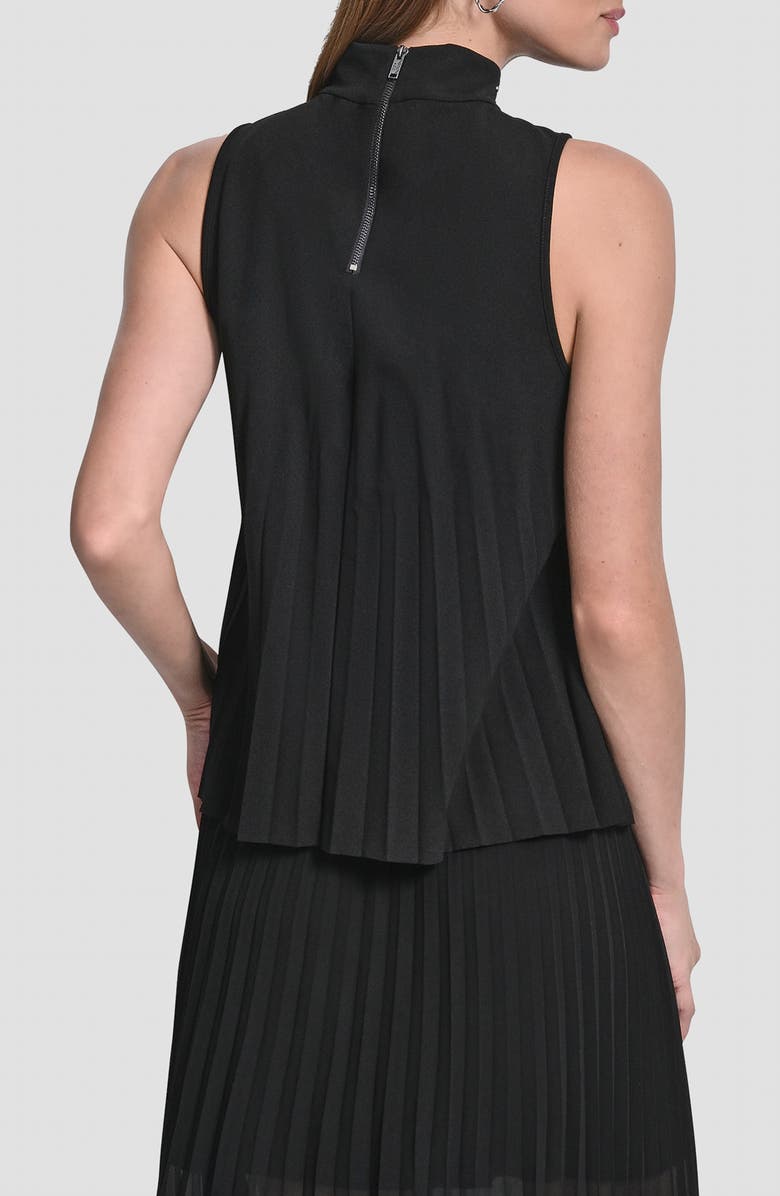 DKNY Metallic Studded Pleated Scuba Crepe Top, Alternate, color, Black