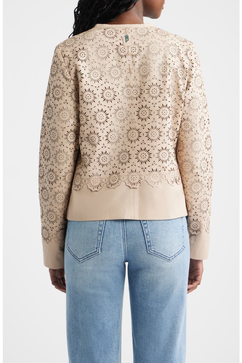 Lacey Laser Cut Leather Jacket, Alternate, color, BONE