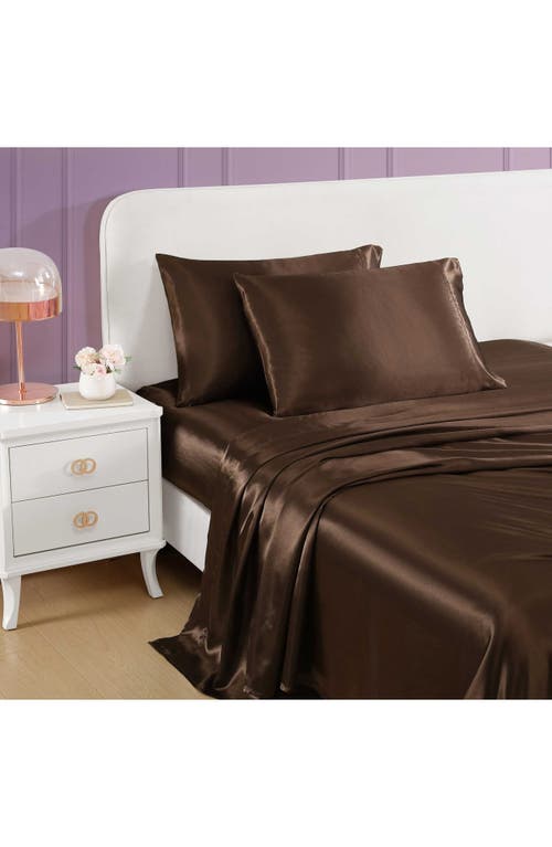 Betsey Johnson Solid Satin Sheet Set In Dark Brown