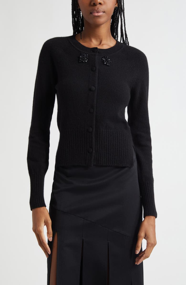 Simone Rocha Embellished Cashmere Cardigan, Main, color, Black/ Jet