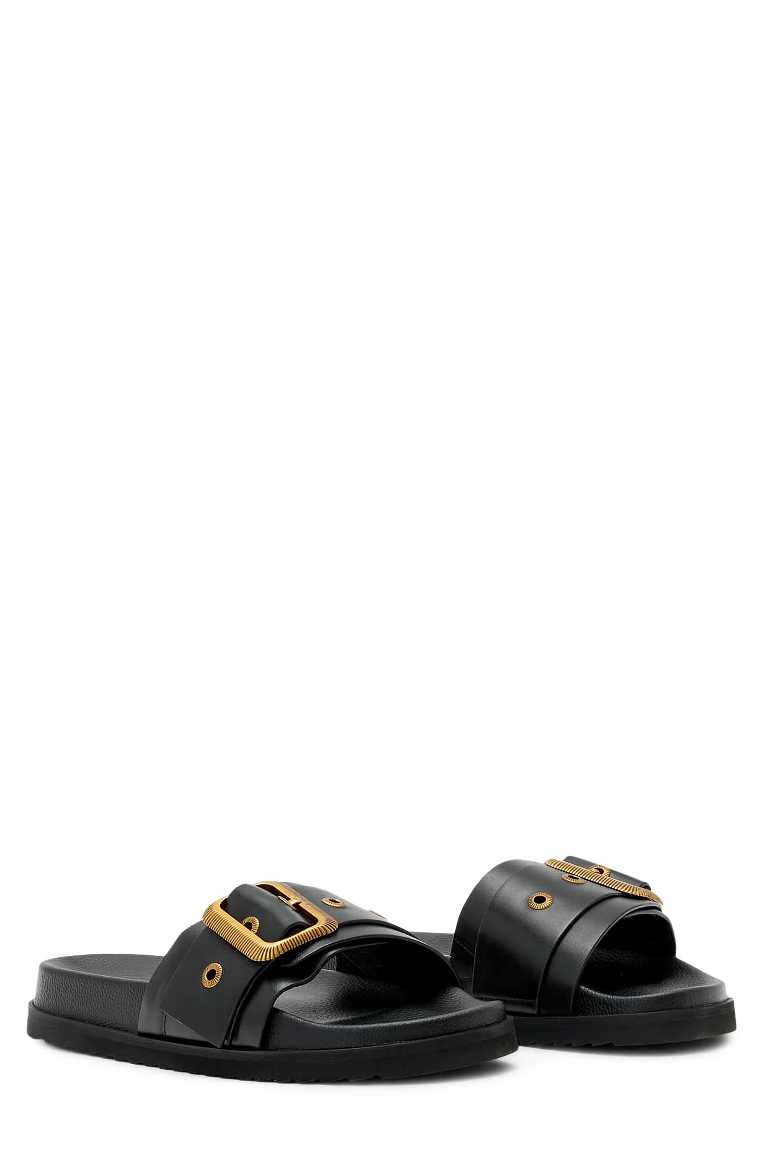 AllSaints Ellie Western Slide Sandal, Main, color, Black