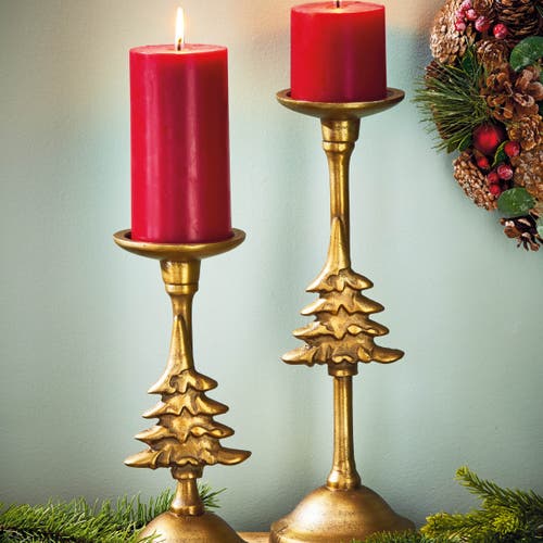 Tag Antique Brass Gold Tree Candle Holder For Christmas Decor In Gold