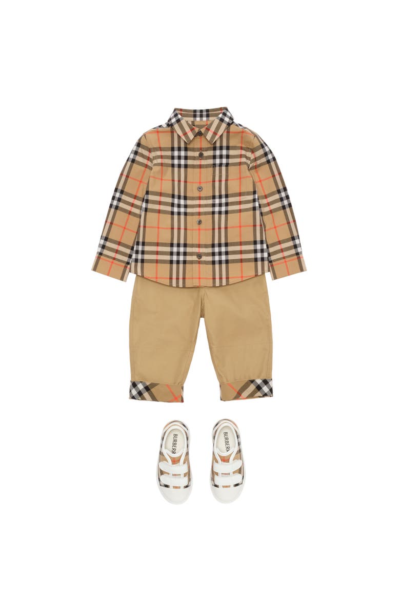 Burberry Check Cotton Shirt, Alternate, color, Sand Beige