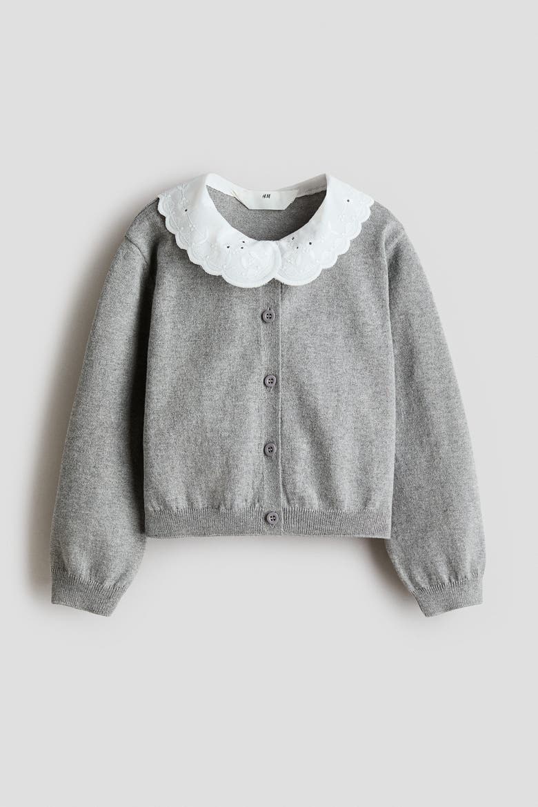 Cardigan With Collar, Main, color, Gray melange