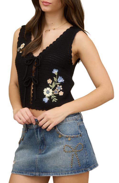 BLU PEPPER BLU PEPPER FLORAL EMBROIDERED TIE FRONT SWEATER VEST