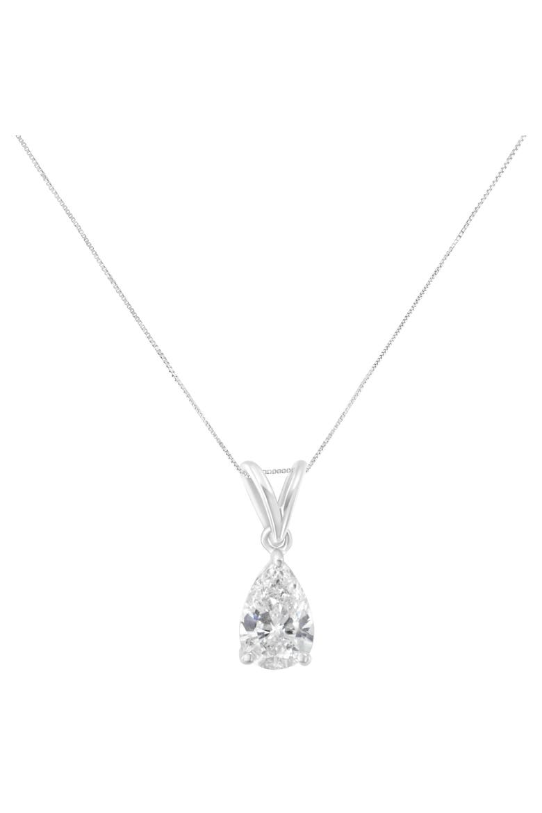 IGI certified 10K White Gold 1/2 cttw Diamond Pear Pendant Necklace, Alternate, color, White