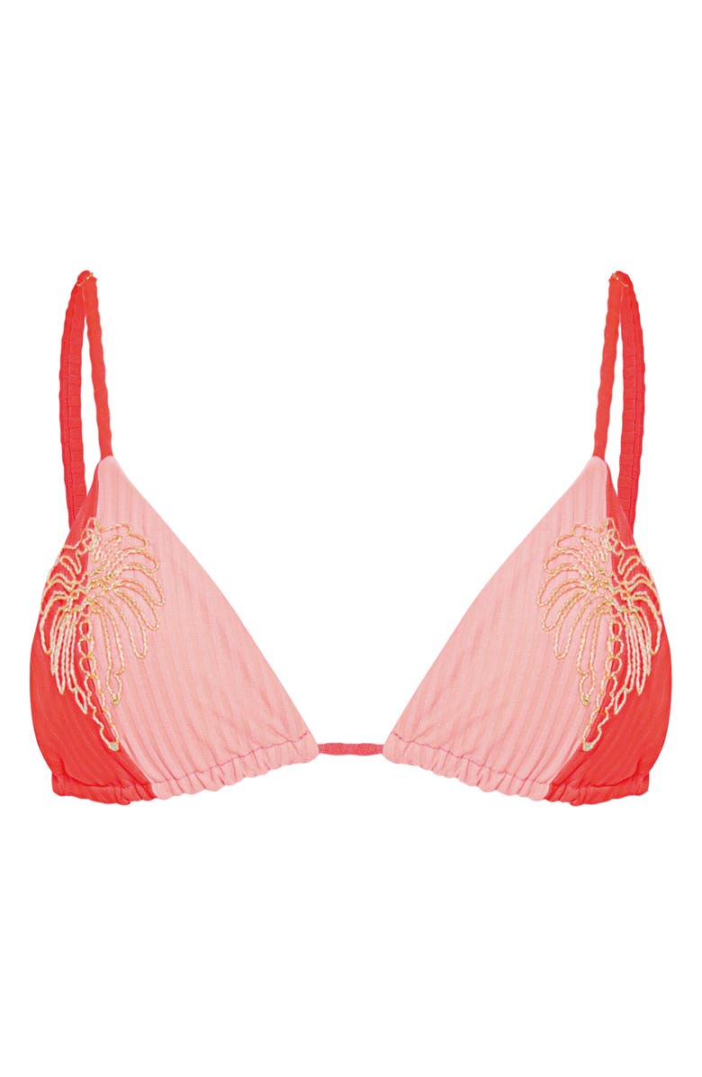 Maaji Flame Coral Everly Embroidered Rib Bikini Top, Alternate, color, Bright Red