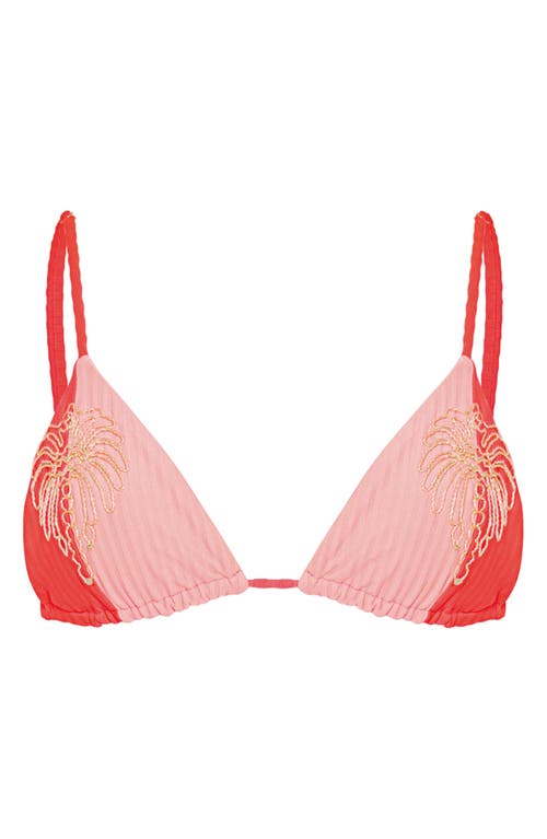 Maaji Flame Coral Everly Embroidered Rib Bikini Top In Red