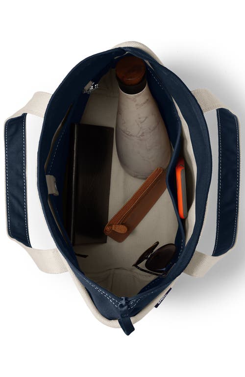 Lands' End Zip Top Canvas Tote Bag In Natural/radiant Navy
