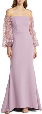 Eliza J Off the Shoulder 3D Floral Sleeve Scuba Crepe Evening Dress