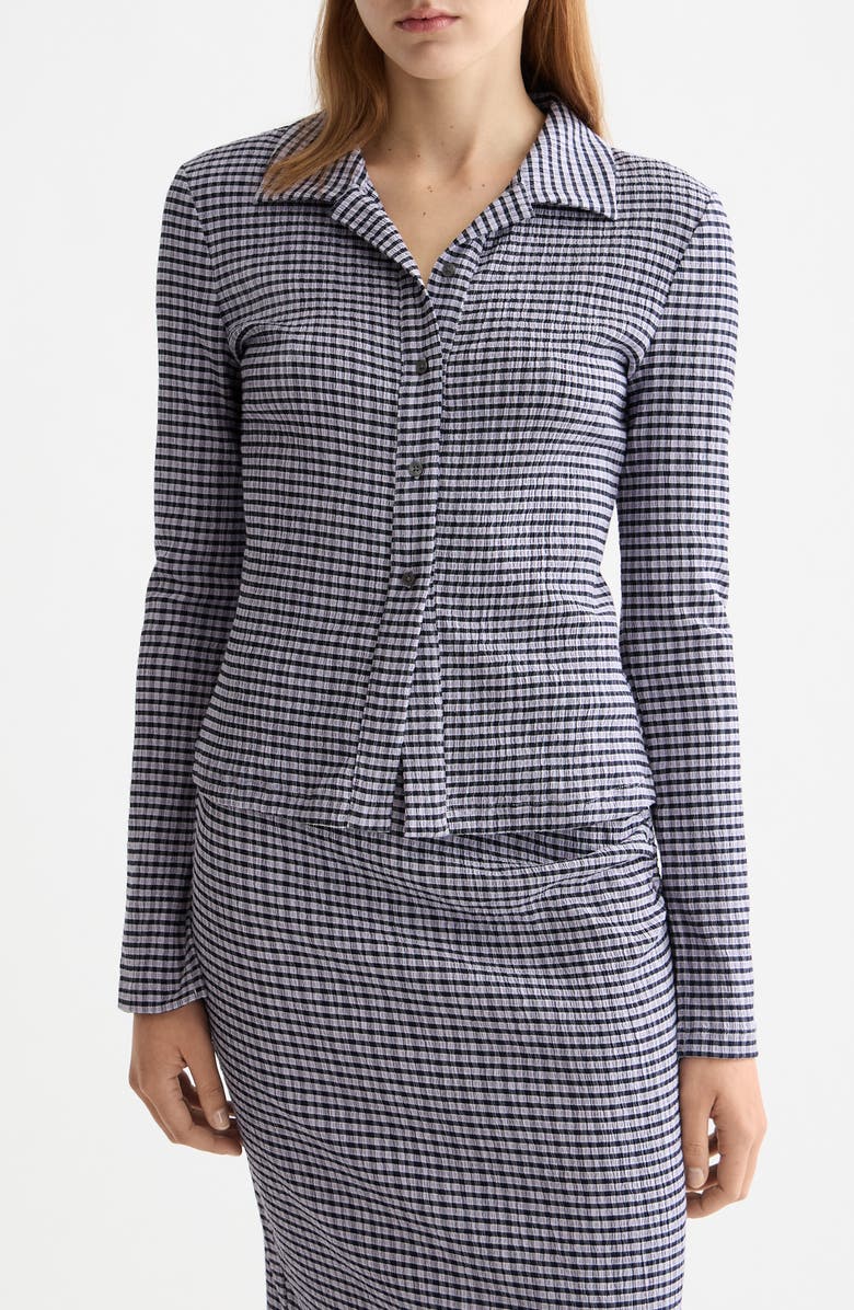 Scotch & Soda Textured Gingham Button-Up Shirt, Main, color, Sky Captain/ Languid Lavender