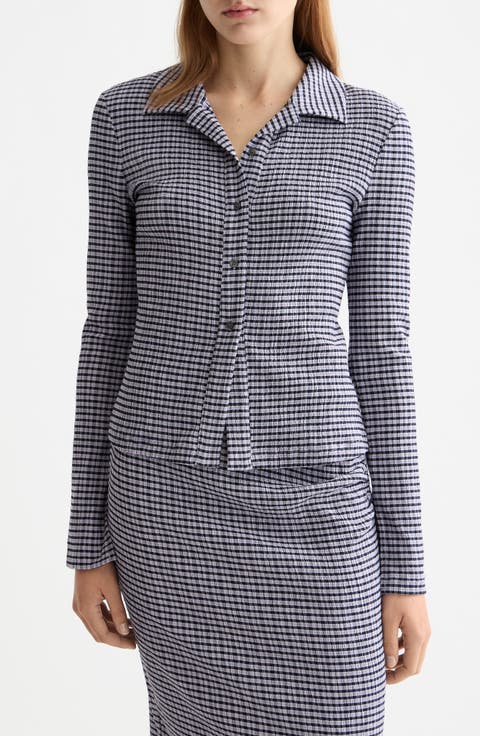 Textured Gingham Button-Up Shirt
