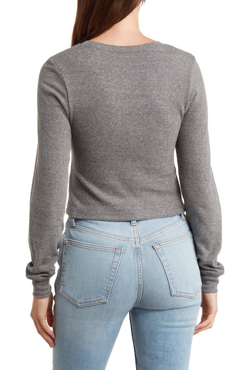 Hi Res Lake George New York Long Sleeve Crop T-Shirt, Alternate, color, Heather Grey