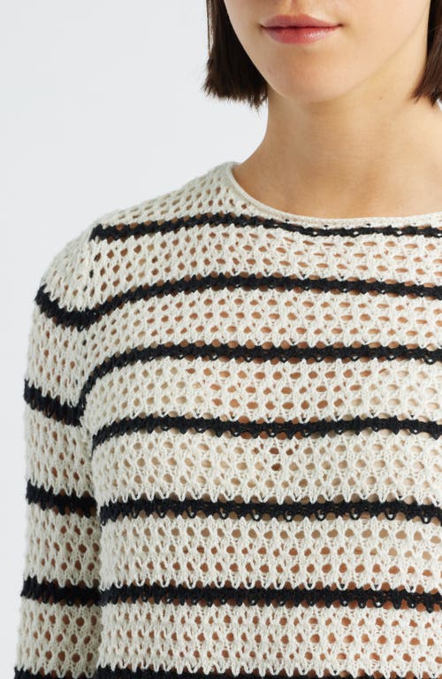 Bobeau Stripe Open Stitch Sweater In Metallic