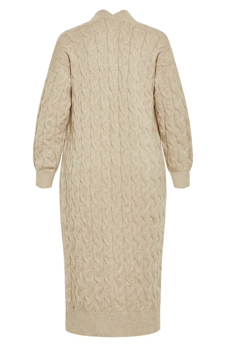 City Chic Charissa Cable Stitch Longline Cardigan, Alternate, color, Cream