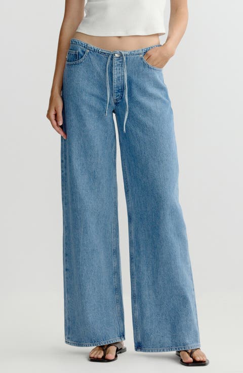 Sienna Drawstring Low Rise Relaxed Wide Leg Jeans (River Aura)