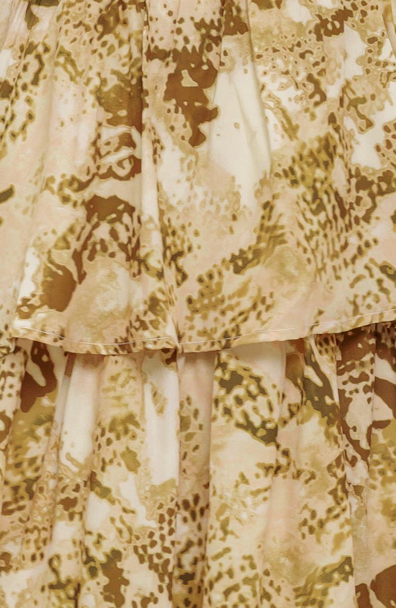 FLYING TOMATO Abstract Print Tiered Maxi Dress, Alternate, color, Taupe