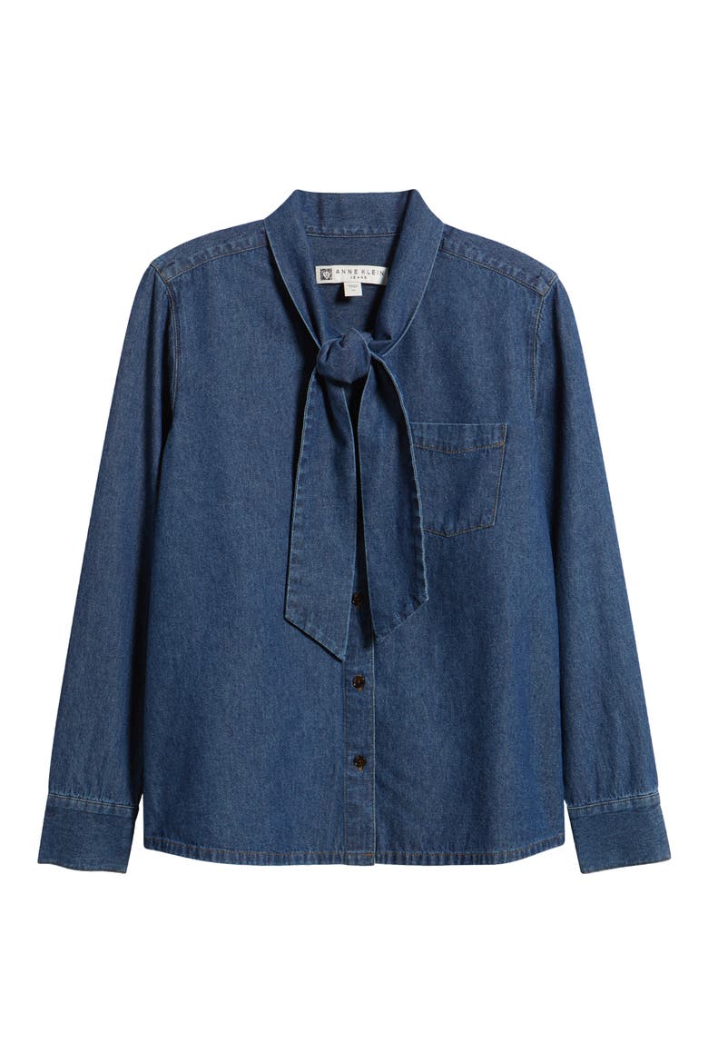 Tie Neck Denim Shirt, Main, color, ARIES WASH