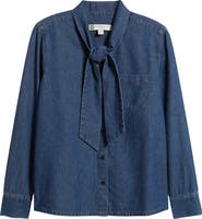 Anne Klein Tie Neck Denim Shirt