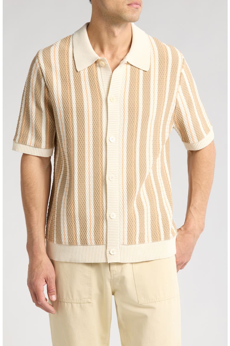 Jackie 6636 Stripe Short Sleeve Organic Cotton Cardigan, Main, color, BEIGE/ IVORY