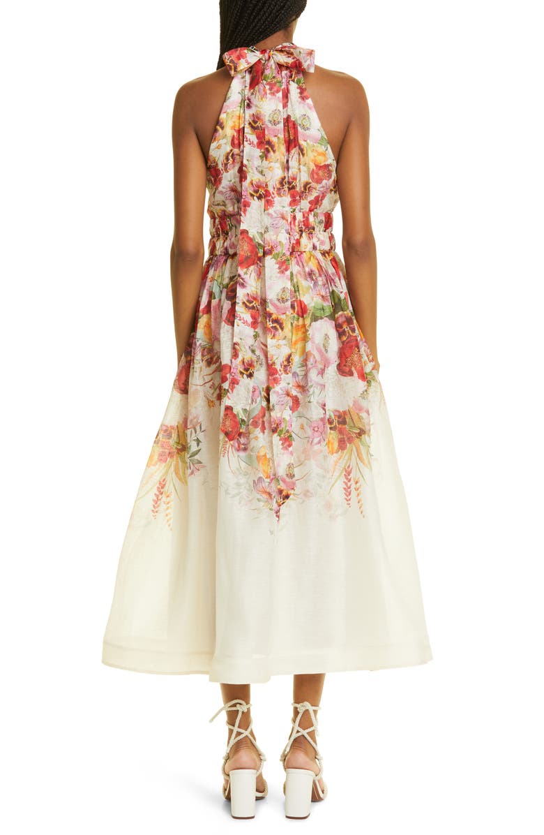 Zimmermann Wonderland Halter Neck Linen & Silk Organza Midi Dress, Alternate, color,