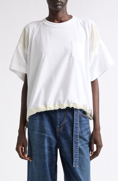 Oversize Satin & Cotton Jersey T-Shirt