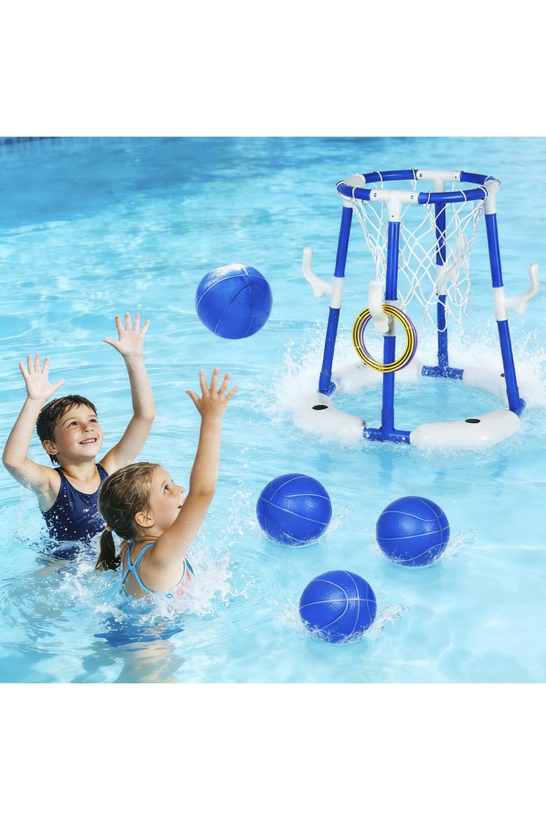 2 In 1 Pool Basketball Hoop and Ring Toss Game, Alternate, color, Blue