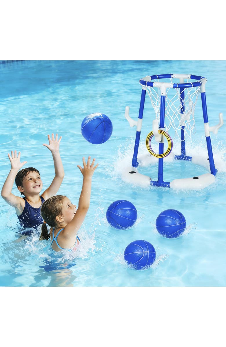 Easy Playhouse 2 In 1 Pool Basketball Hoop and Ring Toss Game, Alternate, color, Blue