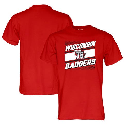 Men's Blue 84  Red Wisconsin Badgers Men's Hockey 75th Season T-Shirt