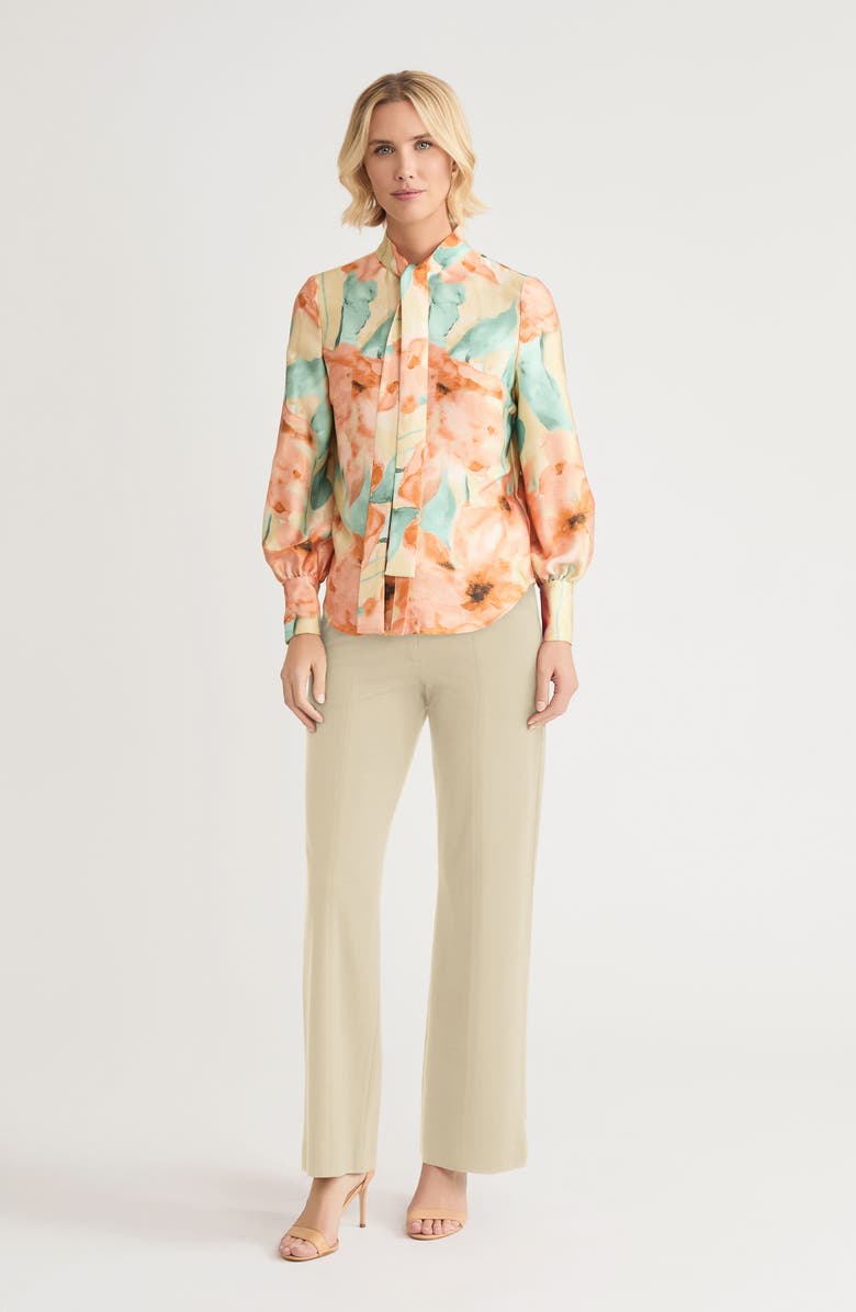 Misook Floral Printed Crepe de Chine Blouse, Alternate, color, Sunglow/Mystic Green