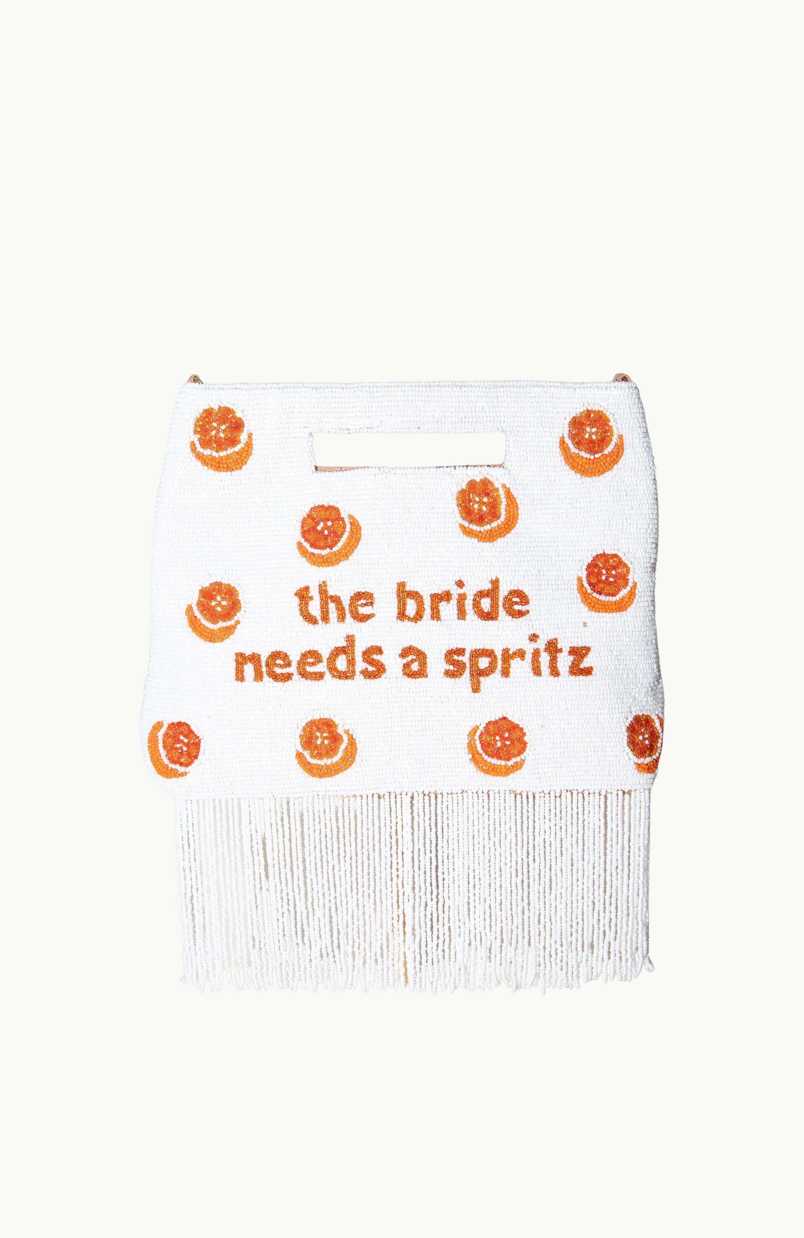 Island to East Side The Bride Needs a Spritz Handle Pouch, Fringe, Main, color, White
