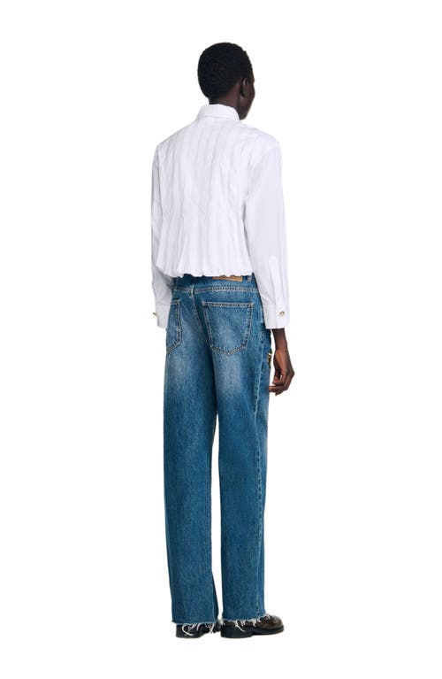 Sandro Pleated Cropped Shirt In White