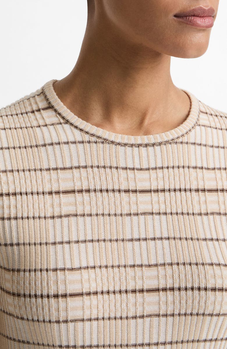 Vince Plaid Cotton Blend Crewneck Sweater, Alternate, color, Wheatstone Combo