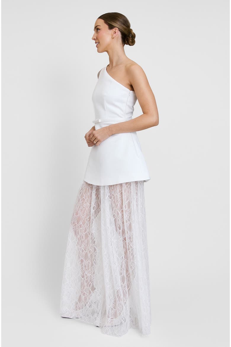 One Shoulder Satin Lace Skirt Dress, Alternate, color, White