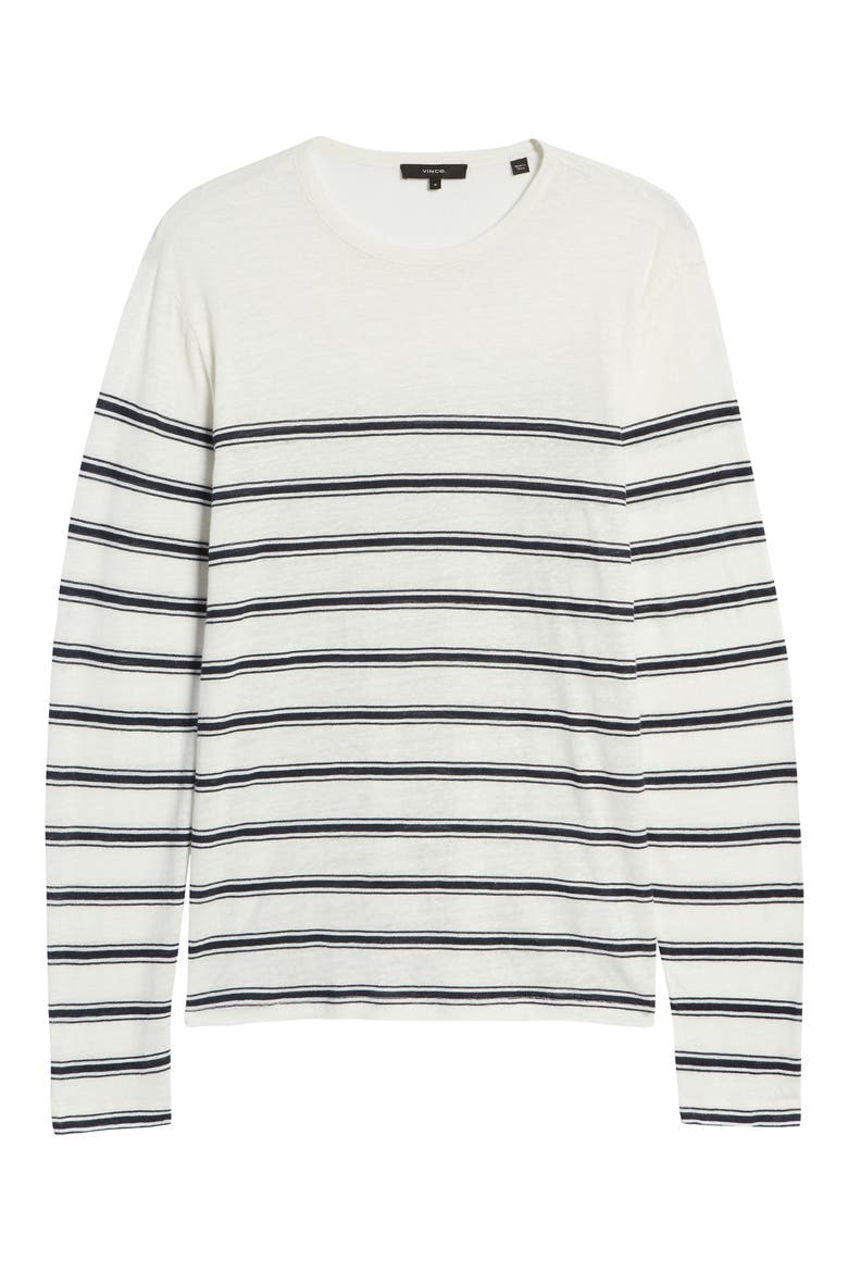 Stripe Crewneck Linen Sweater, Alternate, color, OPTIC WHITE/ COASTAL