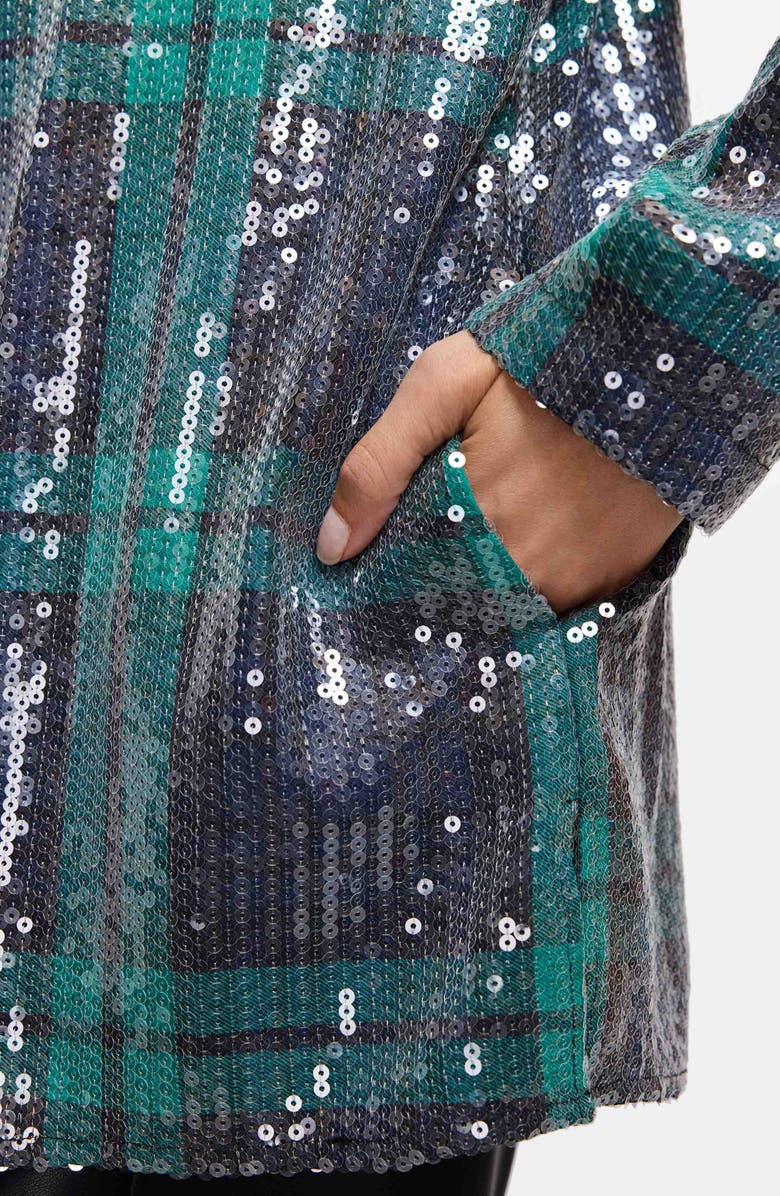 Foxcroft Carolina Plaid Sequin Shirt Jacket, Alternate, color, Navy Blue/ Multi