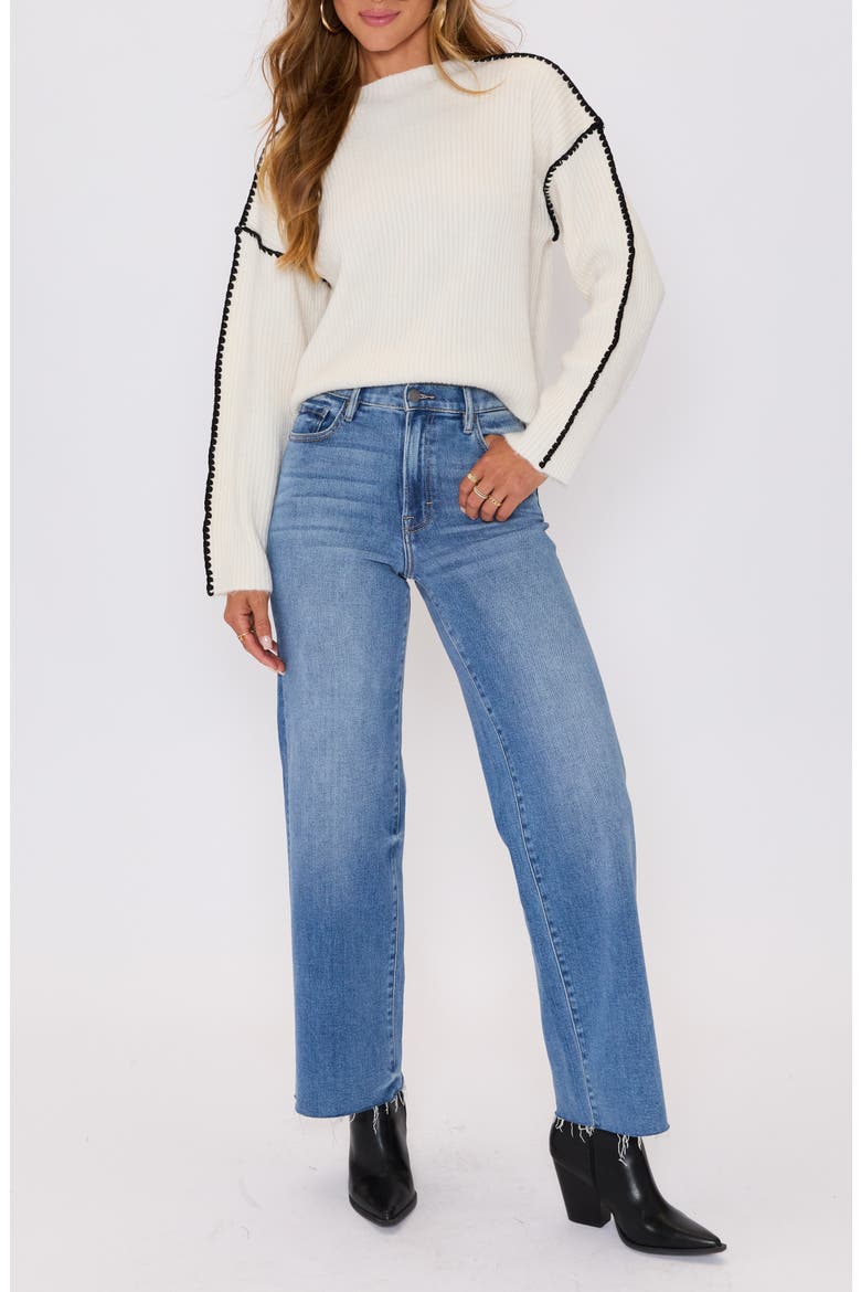 Terra Contrast Stitch Sweater, Alternate, color, CREAM BLACK