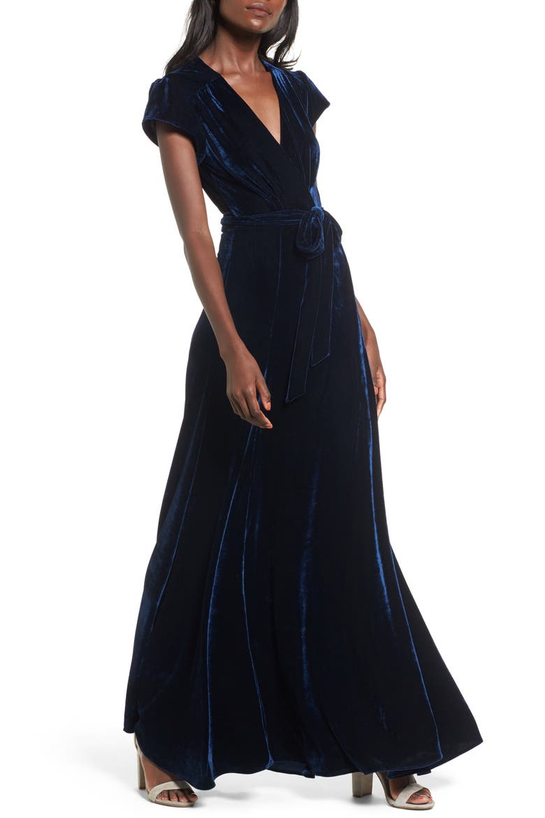 Sid Velvet Wrap Maxi Dress, Main, color, MIDNIGHT BLUE