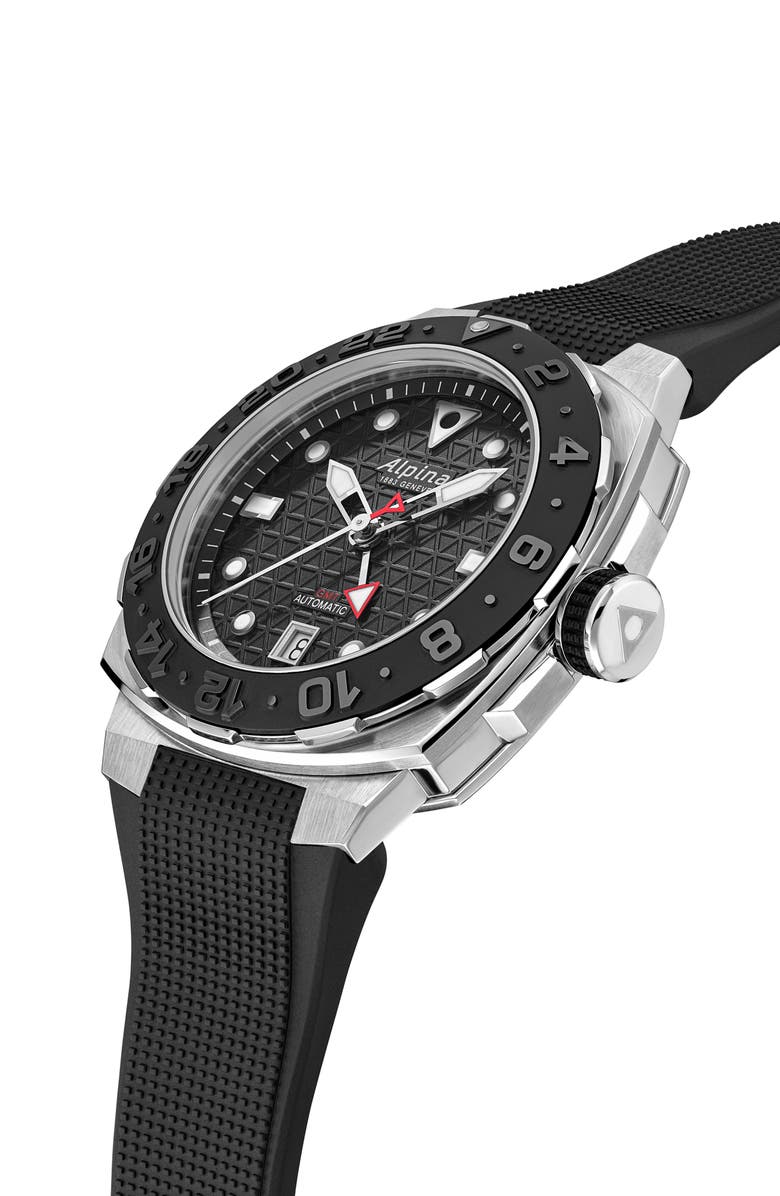 ALPINA Seastrong Diver Extreme Rubber Strap Automatic GMT Watch, 39mm x 40.5mm, Alternate, color, Silver-Tone
