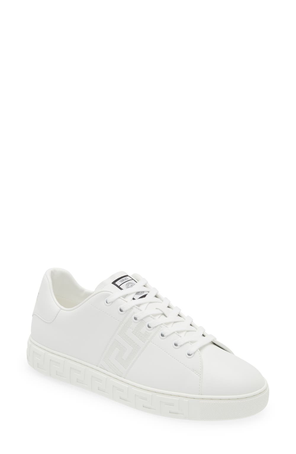 Barocco Greca Jacquard Low Top Sneaker, color, WHITE WHITE